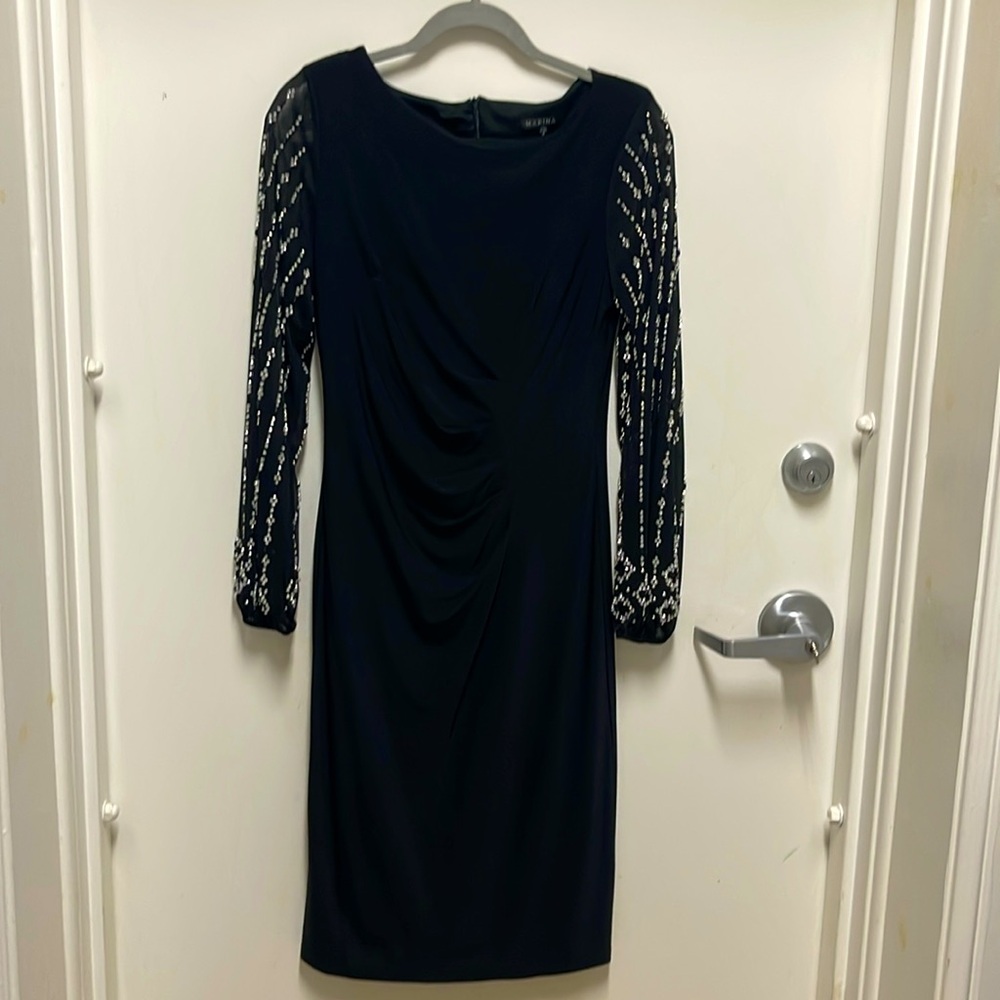 Classic Black Dress with Beaded Sleeves